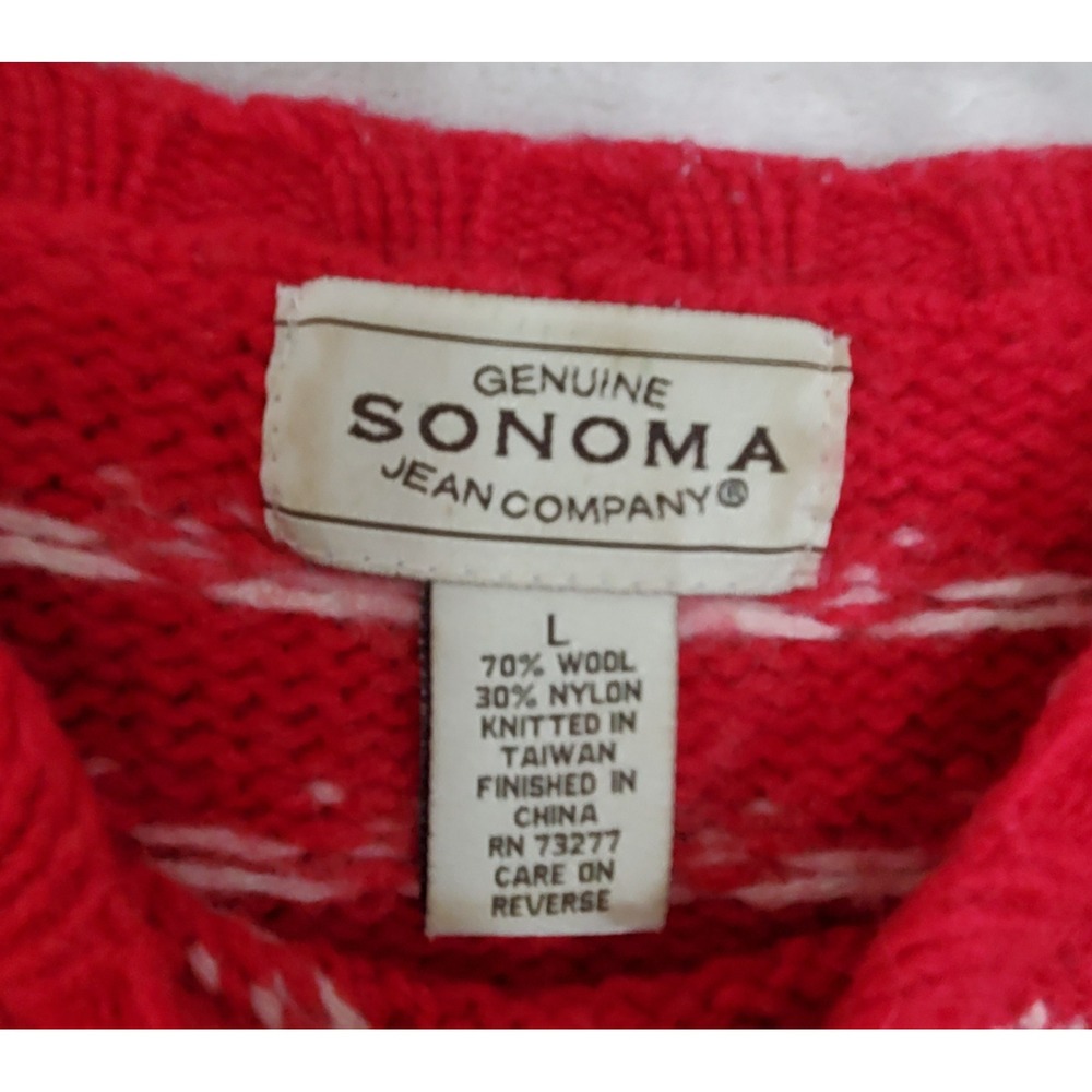 Vintage Sonoma Knit Sweater Womens L Red Wool Blend Snowflakes Fair Isle Nordic - Picture 3 of 7